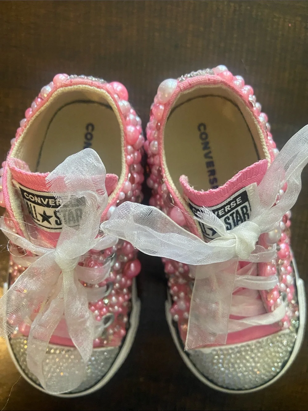 Custom-decorated pink Converse All Star toddler shoes size 6